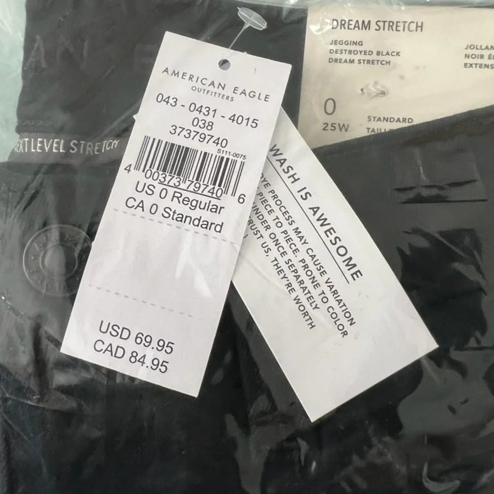 💚🆕 American Eagle | Distressed Black, Size 0 Dream Stretch Jeggings - Picture 3 of 5